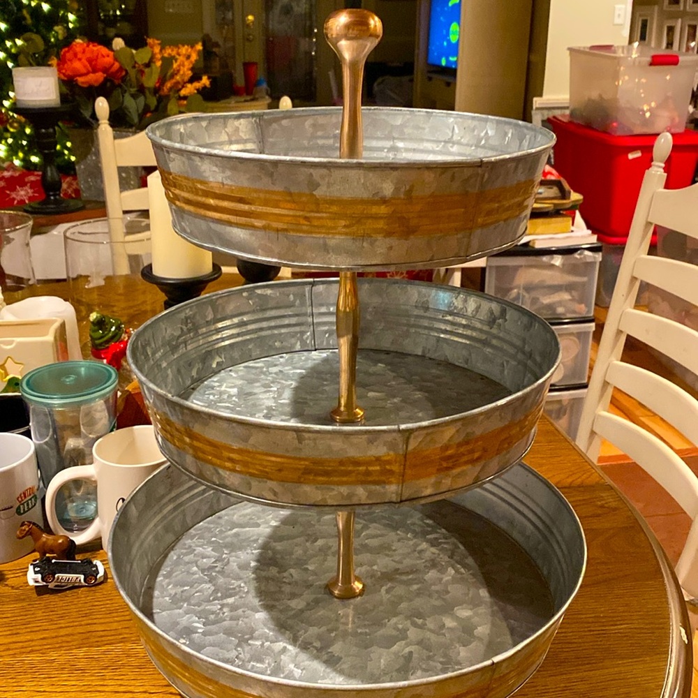 Three tiered galvanized tray